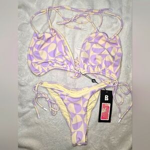 Blackbough Darling Disco Purple & Cream Geometric Bikini Size Xl Top & L…